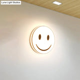 Round Flush Ceiling Light With Smile Emoji Led Flushmount Lamp And Acrylic Shade