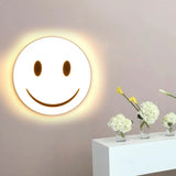 Round Flush Ceiling Light With Smile Emoji Led Flushmount Lamp And Acrylic Shade White / A