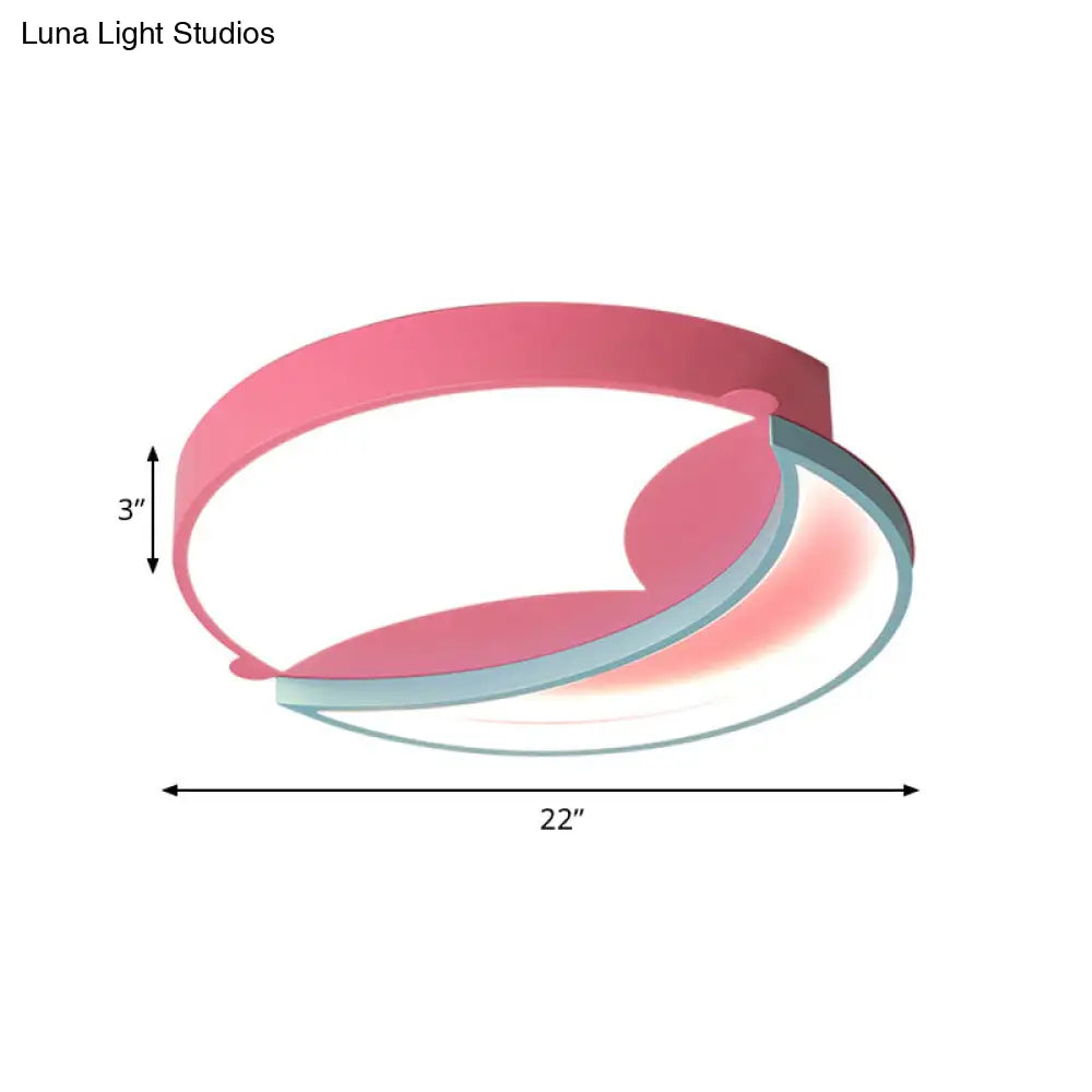 Round Flushmount Lamp: Pink & Blue Led Metallic Fixture In White/Warm Light 18’/22’ Wide