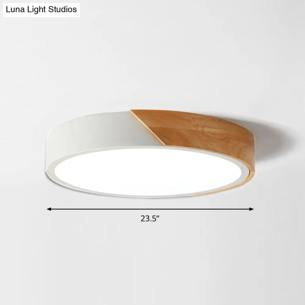 Round Led Macaron Ceiling Light With Acrylic Shade And Wood Accents