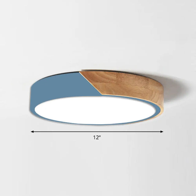 Round Led Macaron Ceiling Light With Acrylic Shade And Wood Accents