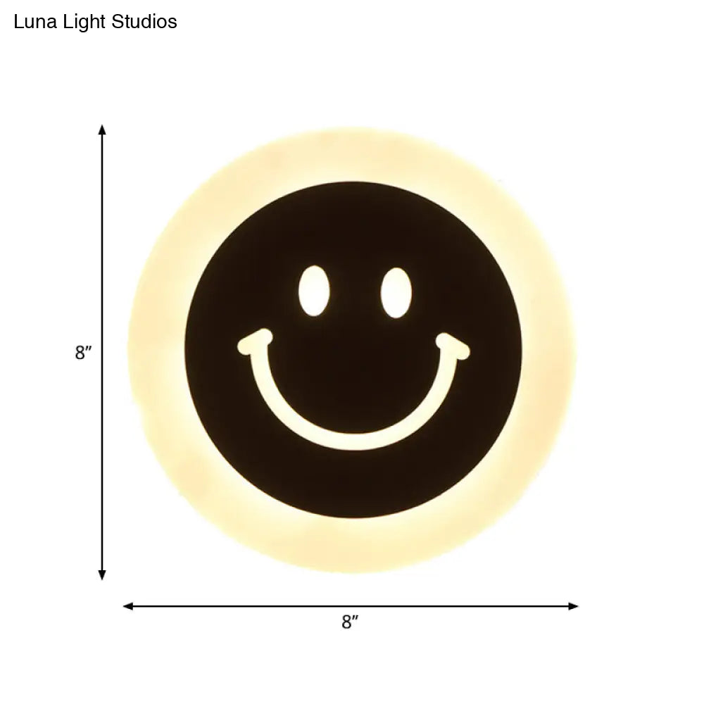 Round Led Smiley Wall Sconce Kit - Thin & Acrylic Warm/White Light For Bedroom