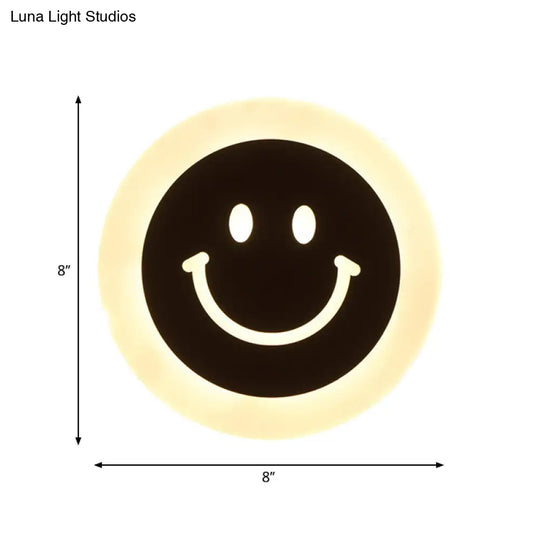 Round Led Smiley Wall Sconce Kit - Thin & Acrylic Warm/White Light For Bedroom