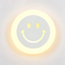 Round Led Smiley Wall Sconce Kit - Thin & Acrylic Warm/White Light For Bedroom White /