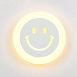 Round Led Smiley Wall Sconce Kit - Thin & Acrylic Warm/White Light For Bedroom White /