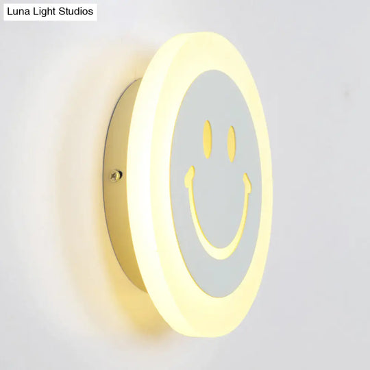 Round Led Smiley Wall Sconce Kit - Thin & Acrylic Warm/White Light For Bedroom