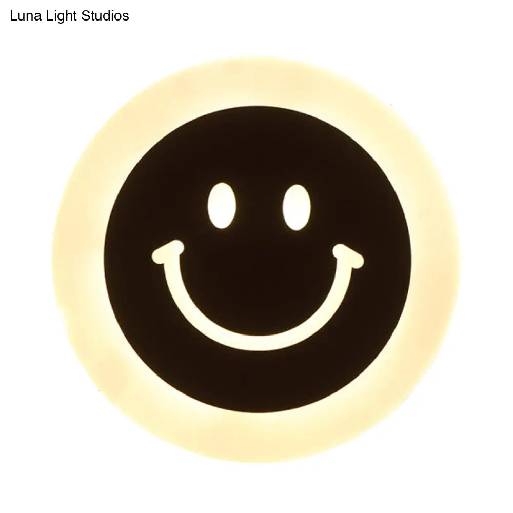 Round Led Smiley Wall Sconce Kit - Thin & Acrylic Warm/White Light For Bedroom