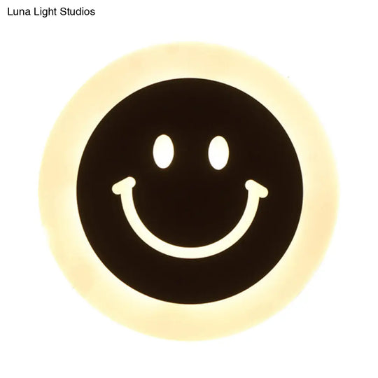 Round Led Smiley Wall Sconce Kit - Thin & Acrylic Warm/White Light For Bedroom