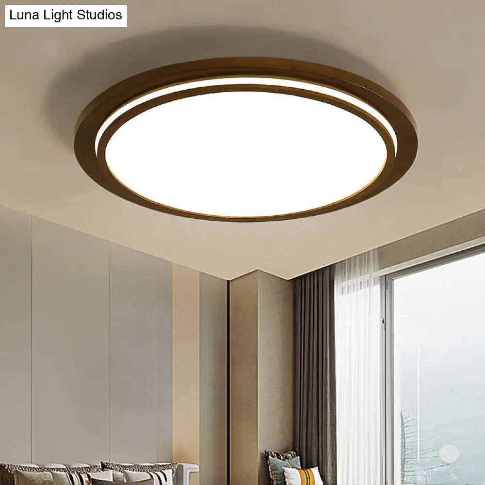 Round Led Wood Bedroom Ceiling Light In Brown