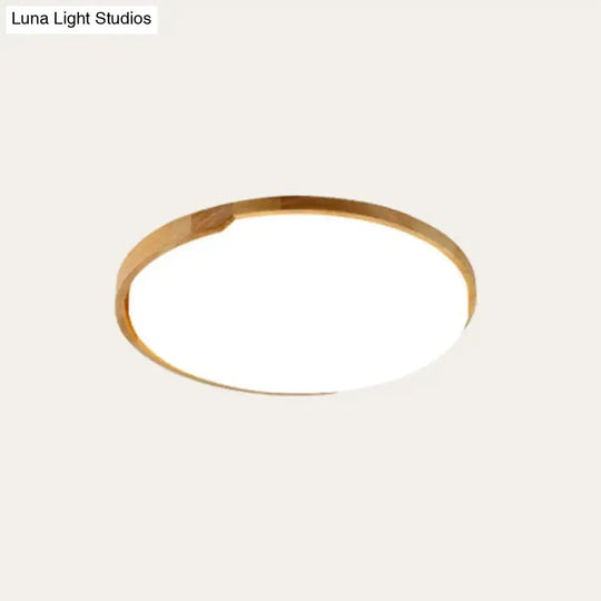 Round Led Wood Flush Mount Ceiling Light For Living Room - Beige