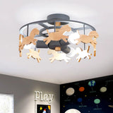 Round Semi - Flush Ceiling Light Macaroon 3 - Bulb Grey/White/Green - Wooden Horse Design Grey