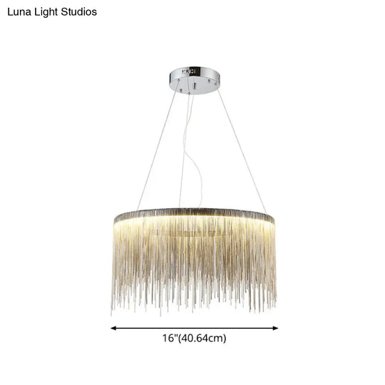 Round Silver Tassel Chain Pendant Lamp - Modern Metal Ceiling Chandelier