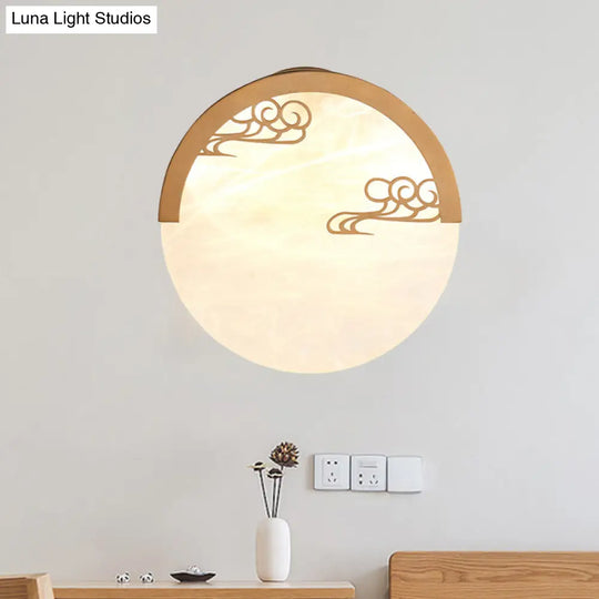 Round Wall Mounted Sconce For Dining Room - Traditional White Acrylic With 1 Light (8/9 H)