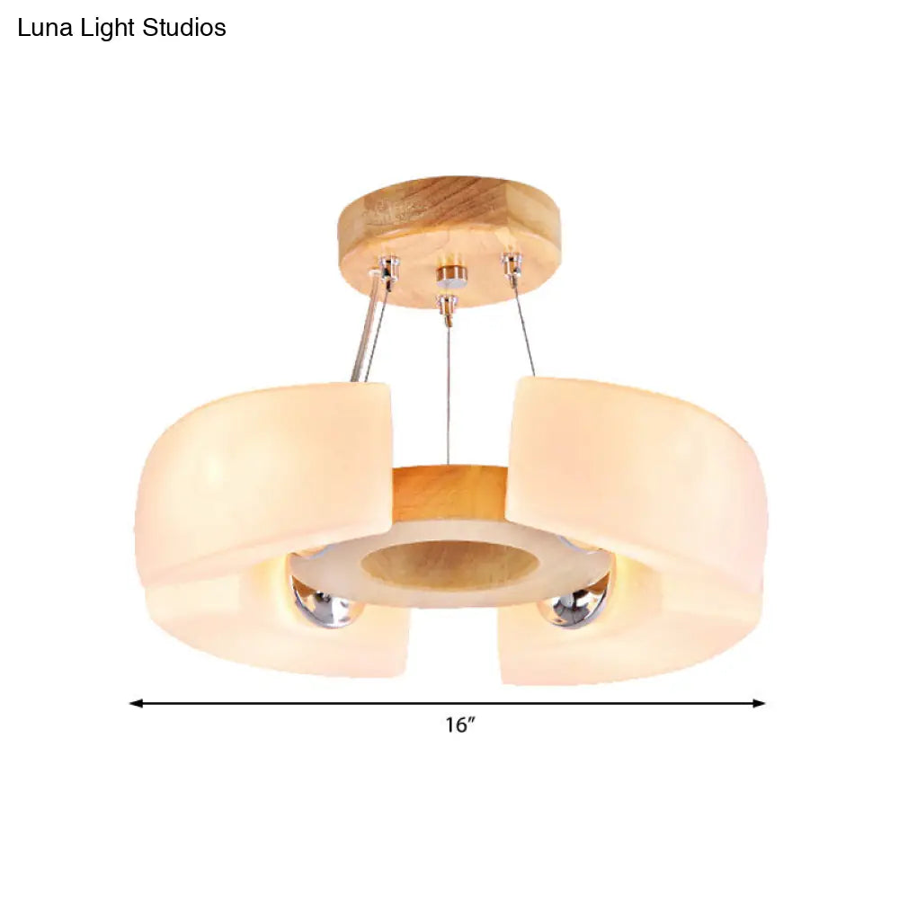 Round Wooden Flush Mount Ceiling Light With 4/6 Lights In Warm/White Modern Style