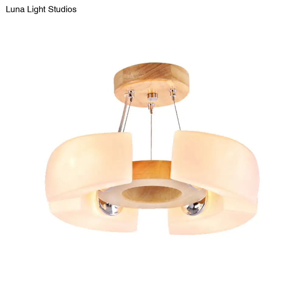 Round Wooden Flush Mount Ceiling Light With 4/6 Lights In Warm/White Modern Style
