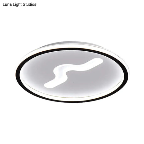 Rounded Flush Mount Led Bedroom Ceiling Light In Black/Gold With Warm/White
