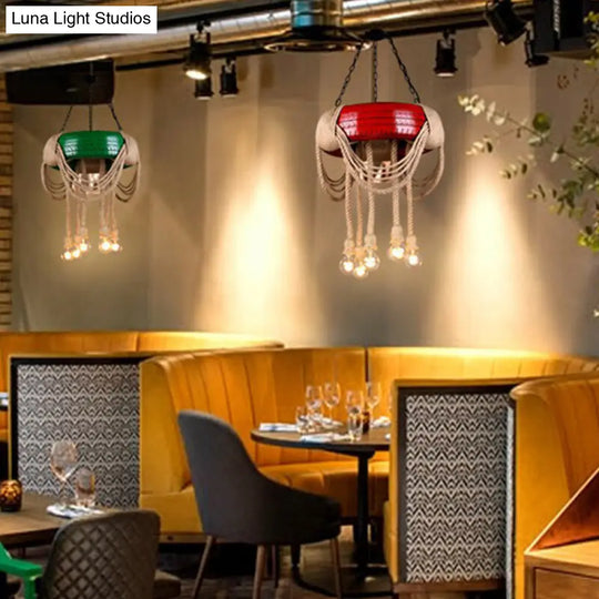 6-Head Tire Hanging Lamp Kit With Hemp Rope For Dining Room Chandelier