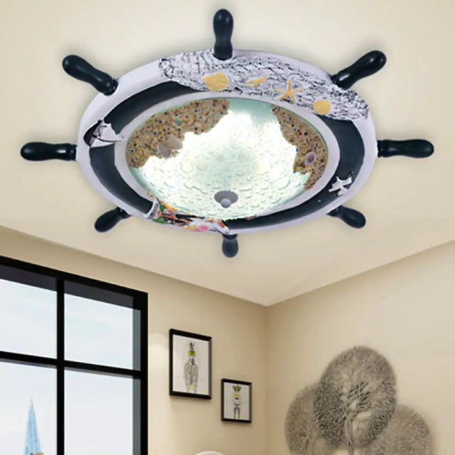 Rudder Metal Blue Flush Ceiling Light: A Mediterranean - Inspired Lamp For Boys Bedroom