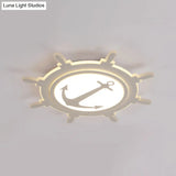 Rudder Shaped Led Flush Ceiling Light For Kindergarten - Simple & Stylish White Acrylic Mount