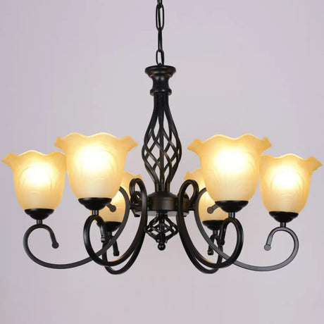 Ruffle Glass Floral Shade Chandelier For Classic Living Room Décor - Pendant Light With Scroll Arm 6