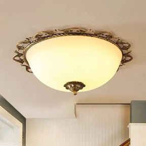 Rural Brass Flush Mount Ceiling Lamp With Frosted White Glass - 3/5 Bulbs Half - Globe Design 3 /
