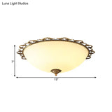 Rural Brass Flush Mount Ceiling Lamp With Frosted White Glass - 3/5 Bulbs Half - Globe Design