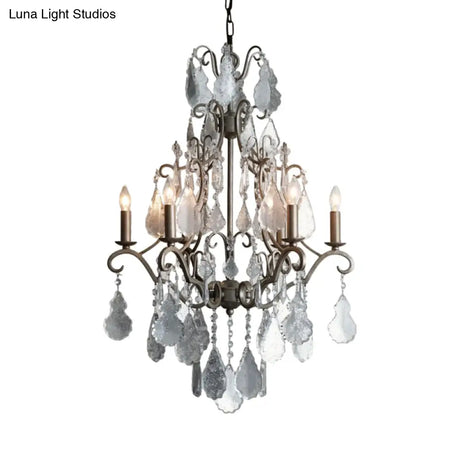 Rural Rust Metal Ceiling Pendant With Swirl Arm Design 6-Light Candlestick Chandelier Featuring