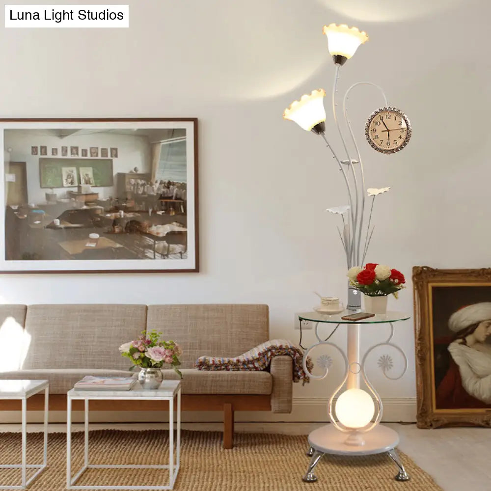 Rural Style Tree Shaped 2-Head Floor Lamp - Black/White Metallic Light For Bedroom