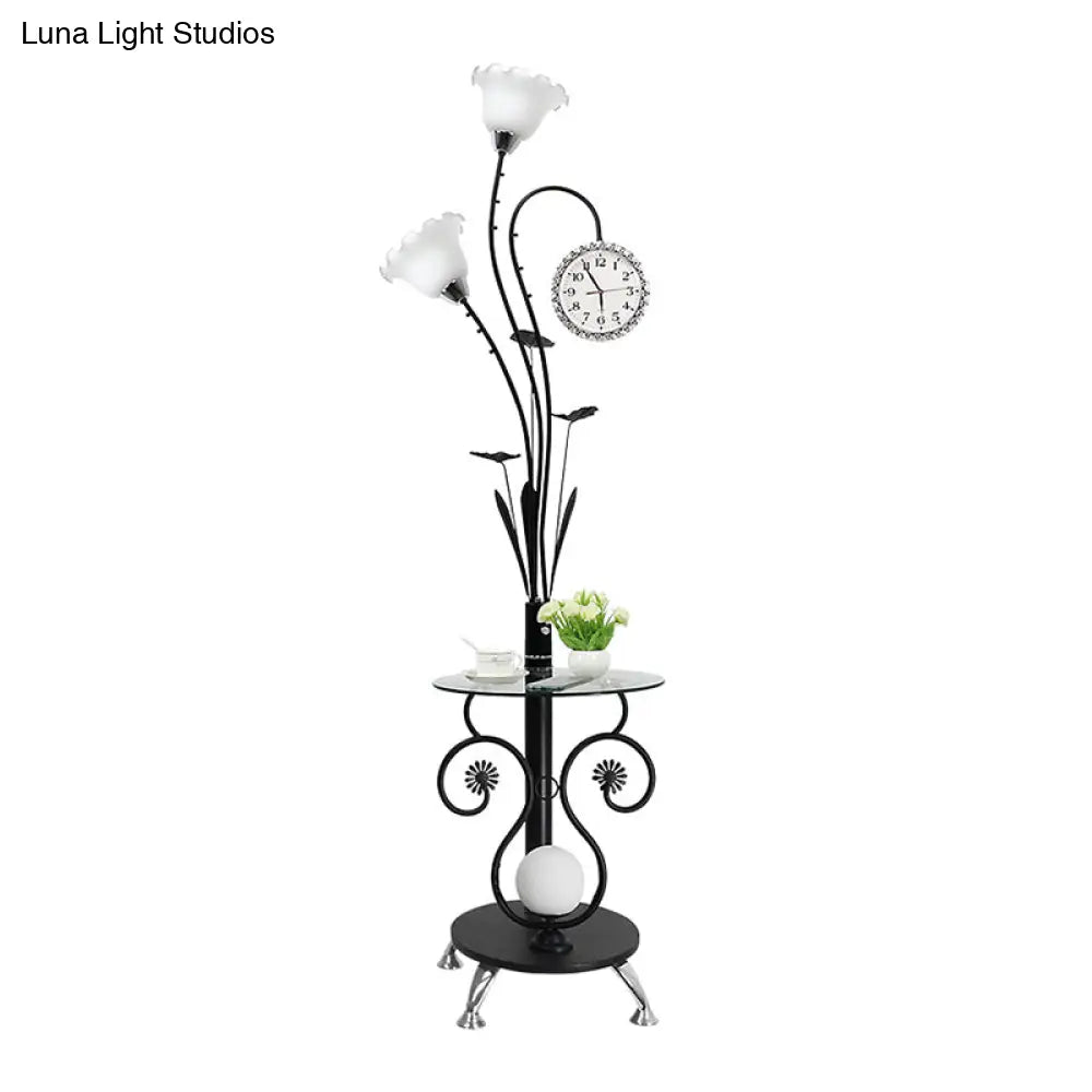 Rural Style Tree Shaped 2-Head Floor Lamp - Black/White Metallic Light For Bedroom