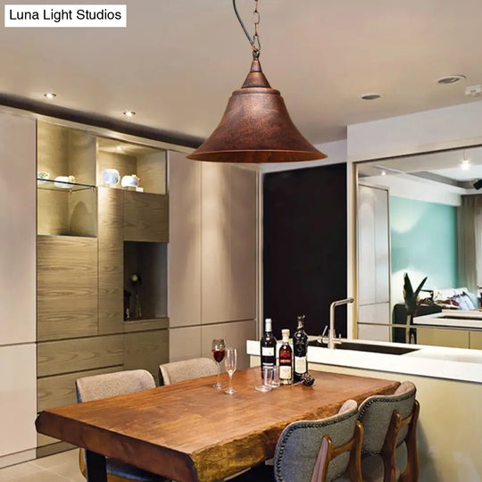 Rust Finish Bell Pendant Light - Farmhouse Style Wrought Iron 1-Bulb Restaurant Ceiling Mount