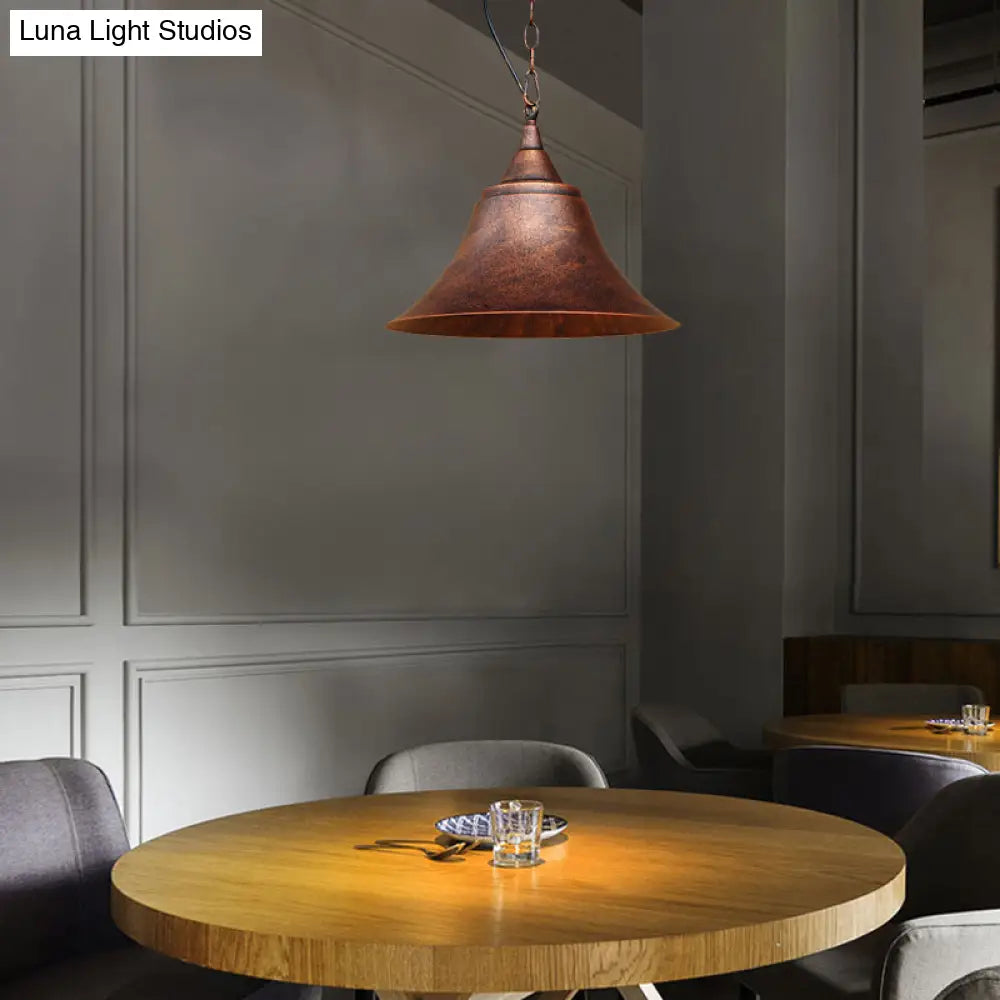 Rust Finish Bell Pendant Light - Farmhouse Style Wrought Iron 1-Bulb Restaurant Ceiling Mount