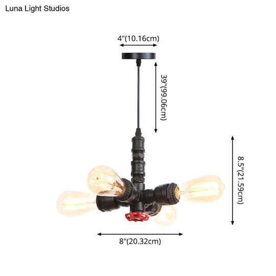 Rust Finish Water Pipe Chandelier - Industrial 4-Light Fixture With Edison Bulbs For Bar Cafe Shop