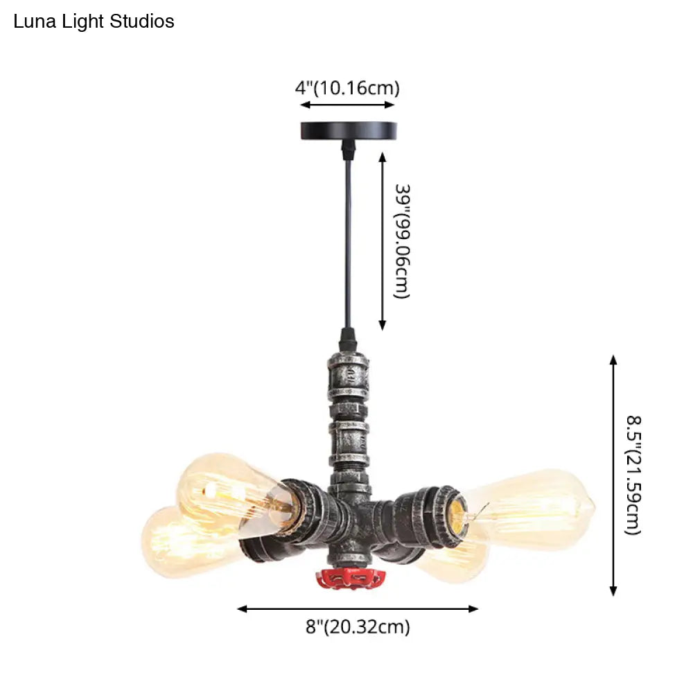 Rust Finish Water Pipe Chandelier - Industrial 4-Light Fixture With Edison Bulbs For Bar Cafe Shop