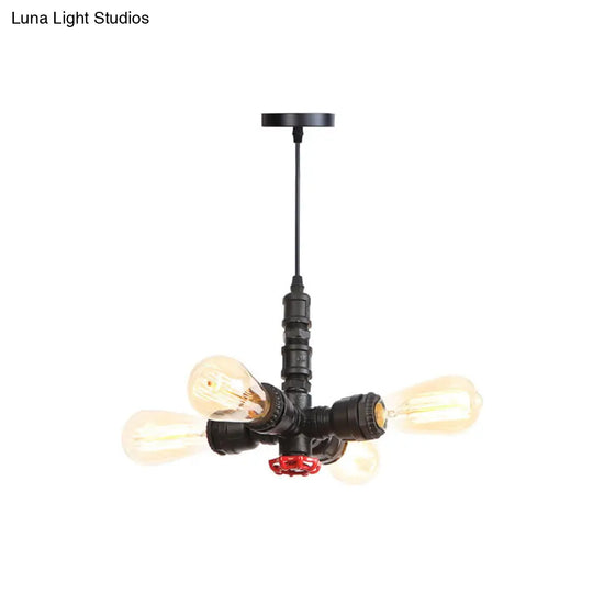 Rust Finish Water Pipe Chandelier Light Fixture - Industrial 4-Light Edison Bulb Hanging Lamp For