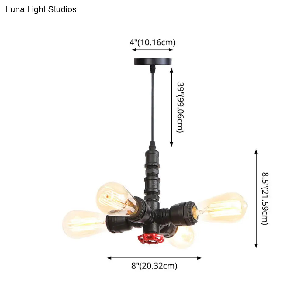 Rust Finish Water Pipe Chandelier Light Fixture - Industrial 4-Light Edison Bulb Hanging Lamp For