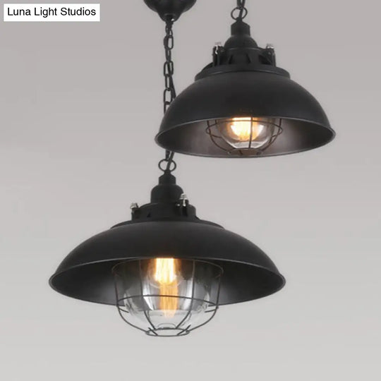 Rustic Metal Pendant Lighting With Wire Cage Clear Glass Shade - 1-Light Bistro Hanging Lamp 12/16
