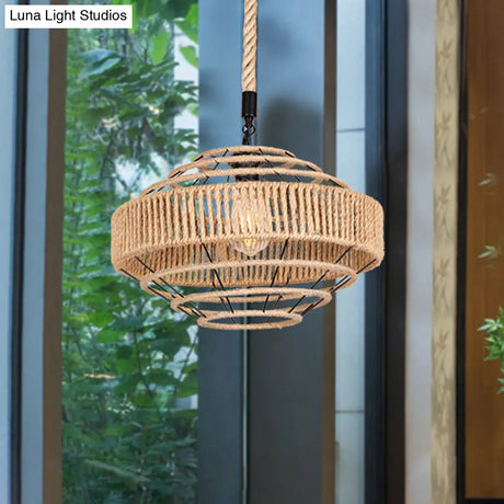 Rustic 1-Light Farmhouse Drop Pendant: Natural Rope Hanging Light Fixture (Brown)
