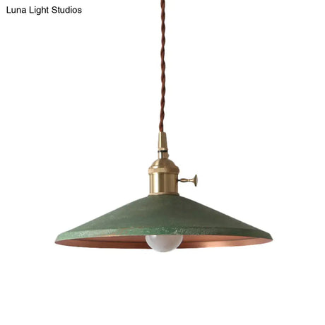 Rustic 1-Light Hanging Pendant Lamp In Blue/Red/Silver For Dining Room - Saucer Shade Iron Design