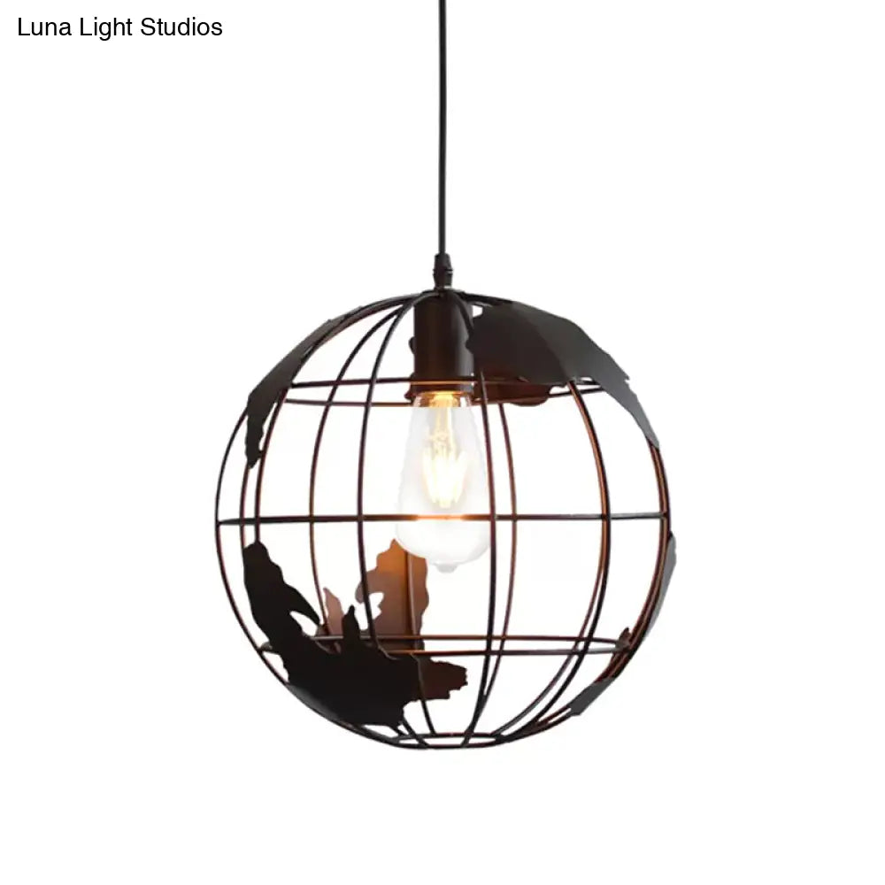 Rustic 1-Light Iron Ceiling Pendant Lamp In Black - Cone/Oval/Globe Suspended Lighting For Dining