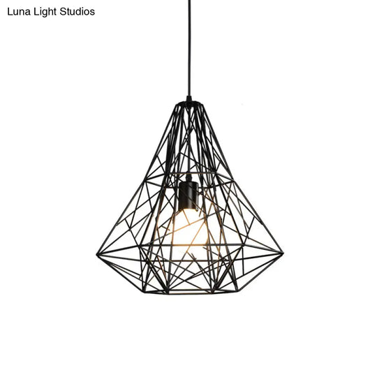 Rustic 1-Light Iron Ceiling Pendant Lamp In Black - Cone/Oval/Globe Suspended Lighting For Dining