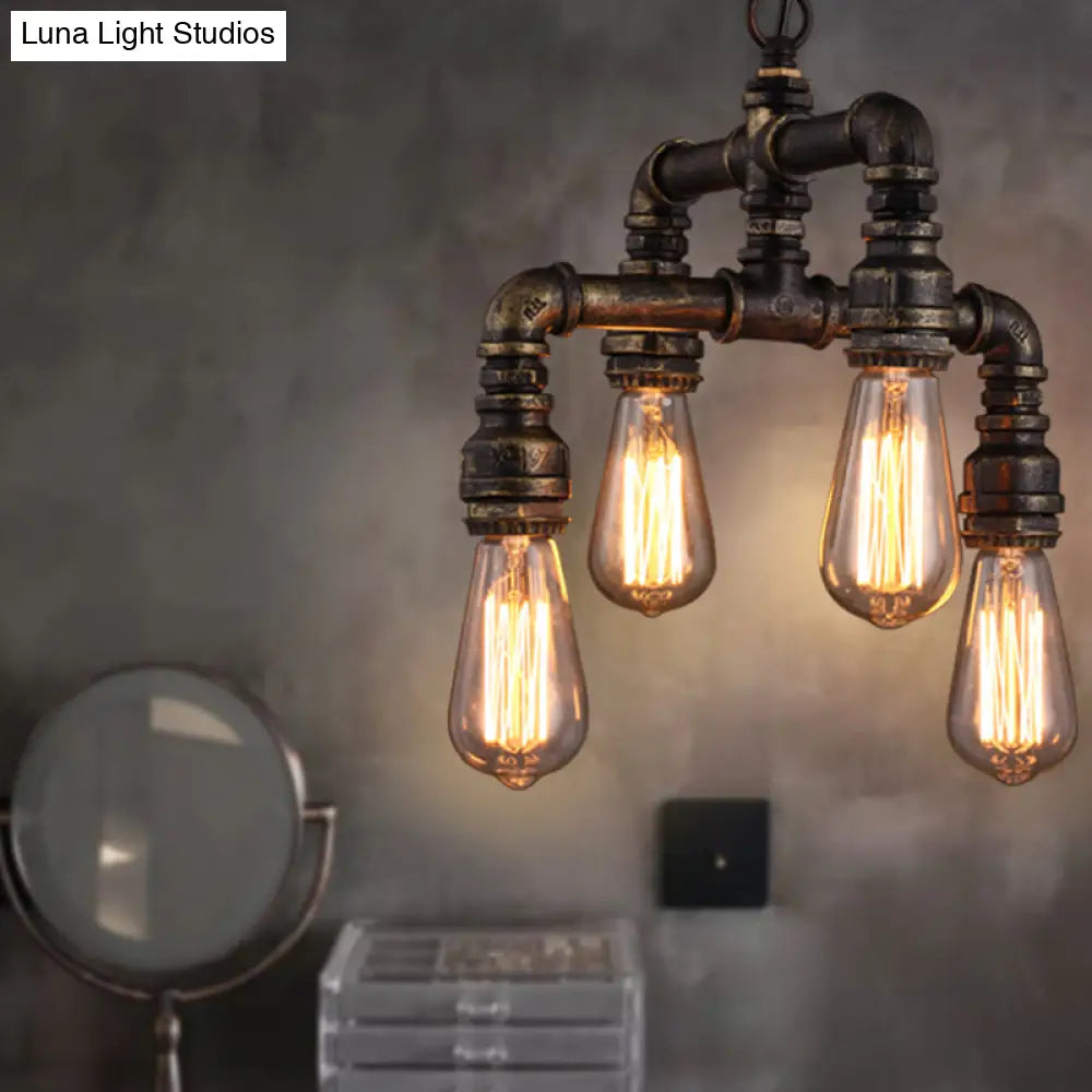 Rustic 4-Bulb Iron Pipe Chandelier Pendant For Industrial Plumbing Decor