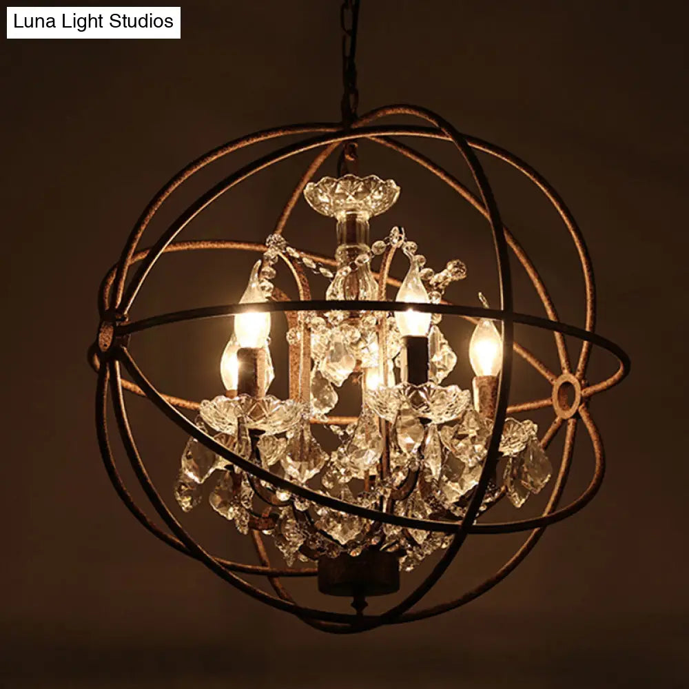 Rustic 4-Light Wrought Iron Chandelier Pendant With Crystal Deco For Restaurants