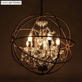 Rustic 4-Light Wrought Iron Chandelier Pendant With Crystal Deco For Restaurants