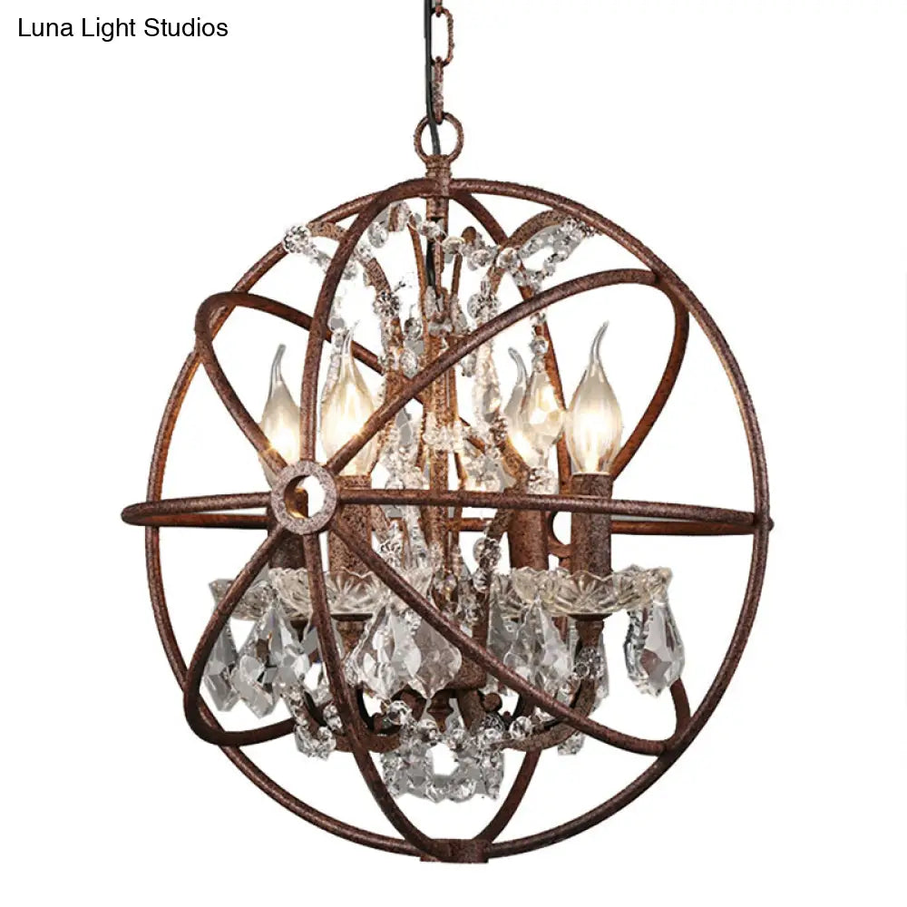 Rustic 4-Light Wrought Iron Chandelier Pendant With Crystal Deco For Restaurants