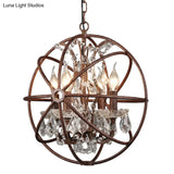 Rustic 4-Light Wrought Iron Chandelier Pendant With Crystal Deco For Restaurants