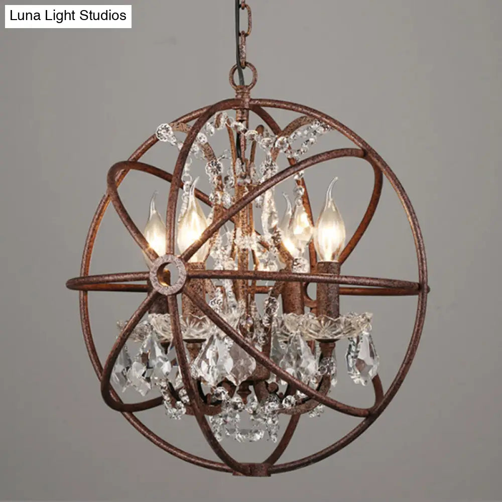 Rustic 4-Light Wrought Iron Chandelier Pendant With Crystal Deco For Restaurants