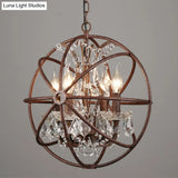Rustic 4-Light Wrought Iron Chandelier Pendant With Crystal Deco For Restaurants