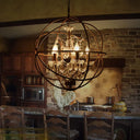 Rustic 4-Light Wrought Iron Chandelier Pendant With Crystal Deco For Restaurants Rust