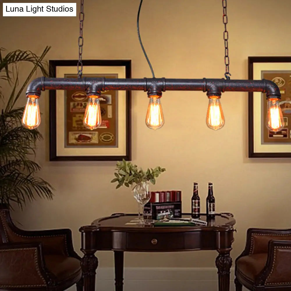 Rustic 5-Light Industrial Iron Plumbing Pipe Pendant For Table And Island