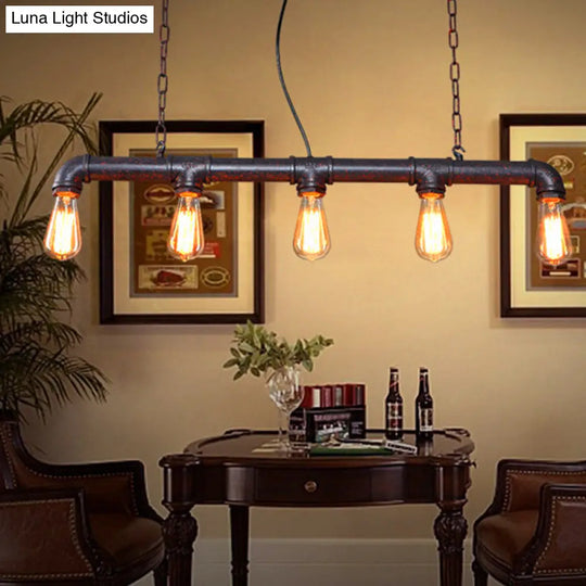 Rustic 5-Light Industrial Iron Plumbing Pipe Pendant For Table And Island